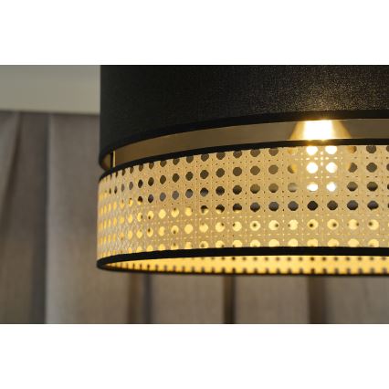 Duolla - Virsapmetuma lustra DOUBLE RATTAN 1xE27/15W/230V d. 40 cm melna/bēša