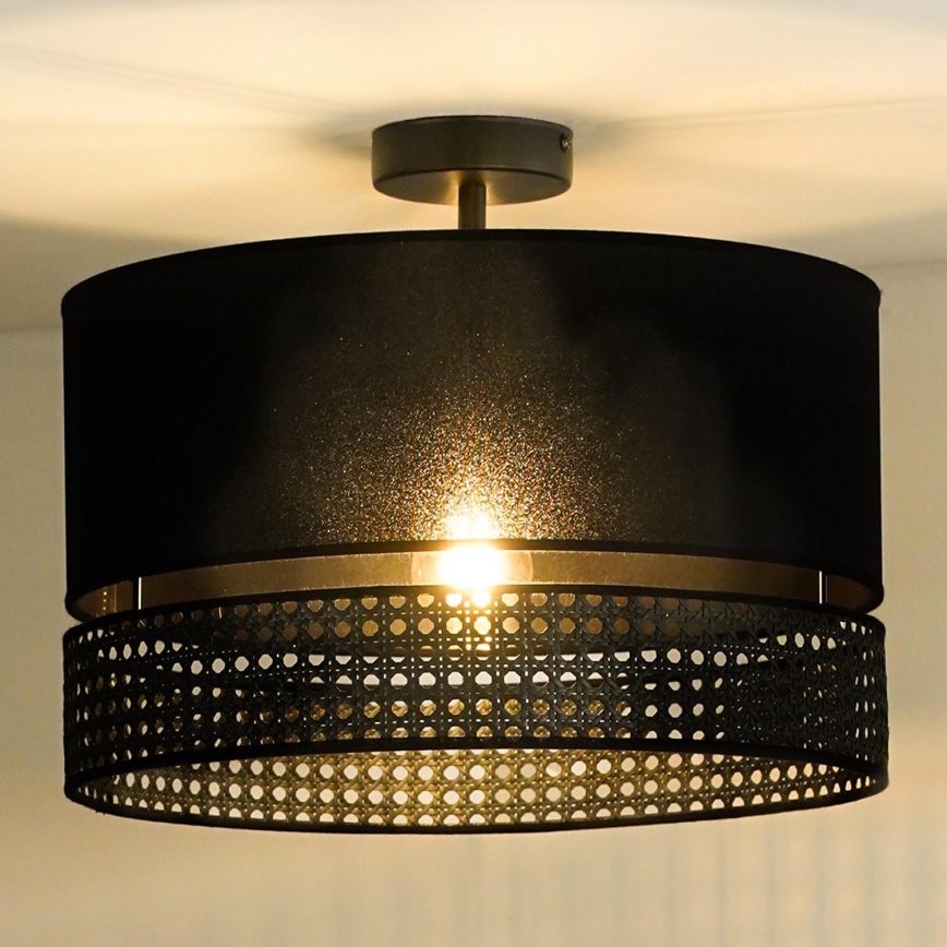 Duolla - Virsapmetuma lustra DOUBLE RATTAN 1xE27/15W/230V d. 40 cm melna