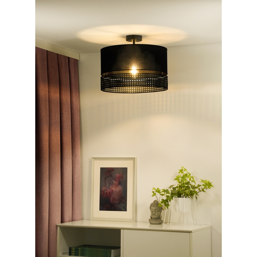 Duolla - Virsapmetuma lustra DOUBLE RATTAN 1xE27/15W/230V d. 40 cm melna