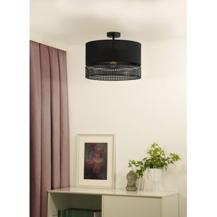 Duolla - Virsapmetuma lustra DOUBLE RATTAN 1xE27/15W/230V d. 40 cm melna