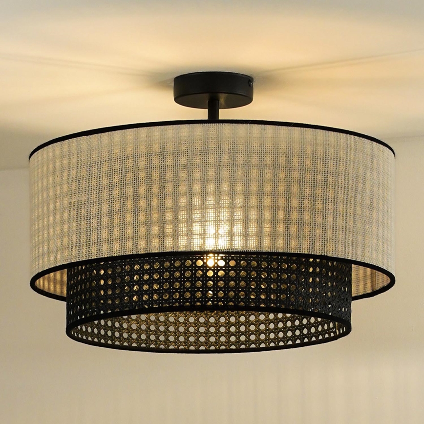 Duolla - Virsapmetuma lustra RATTAN YUTE 1xE27/15W/230V d. 45 cm krēmkrāsa/melna