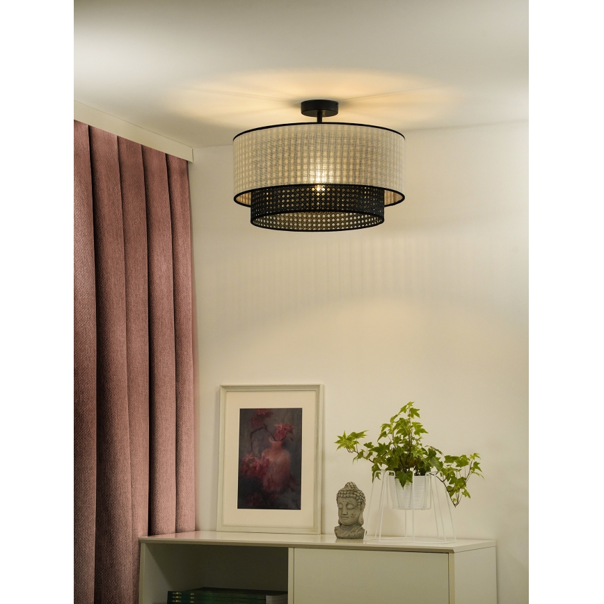 Duolla - Virsapmetuma lustra RATTAN YUTE 1xE27/15W/230V d. 45 cm krēmkrāsa/melna