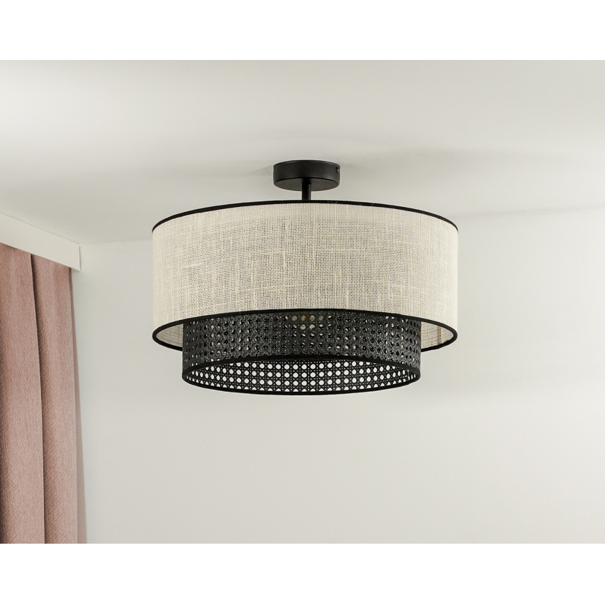 Duolla - Virsapmetuma lustra RATTAN YUTE 1xE27/15W/230V d. 45 cm krēmkrāsa/melna