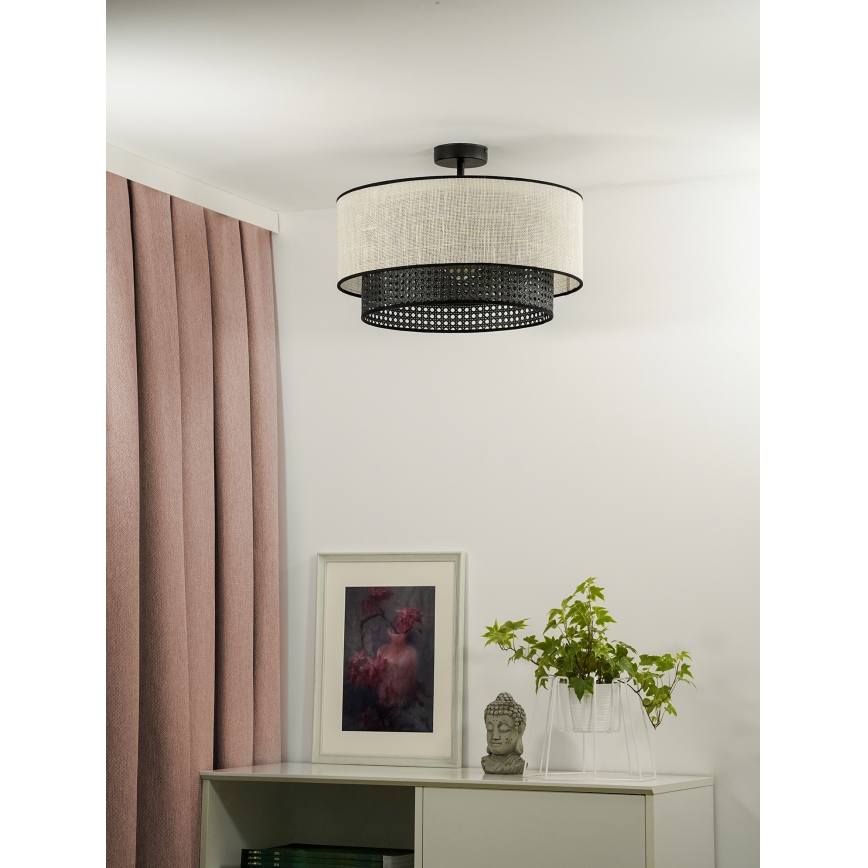 Duolla - Virsapmetuma lustra RATTAN YUTE 1xE27/15W/230V d. 45 cm krēmkrāsa/melna