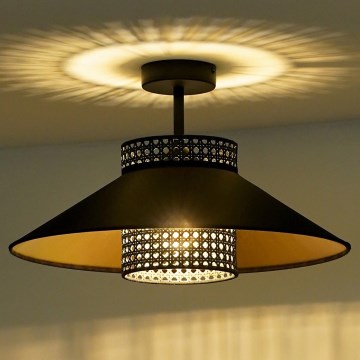 Duolla - Virsapmetuma lustra RIO RATTAN 1xE27/15W/230V d. 45 cm melna/zelta