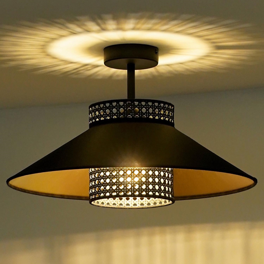 Duolla - Virsapmetuma lustra RIO RATTAN 1xE27/15W/230V d. 45 cm melna/zelta