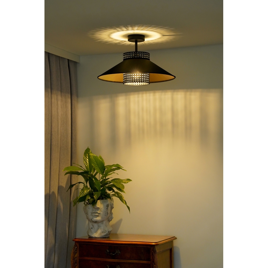 Duolla - Virsapmetuma lustra RIO RATTAN 1xE27/15W/230V d. 45 cm melna/zelta
