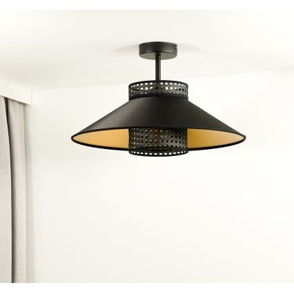 Duolla - Virsapmetuma lustra RIO RATTAN 1xE27/15W/230V d. 45 cm melna/zelta