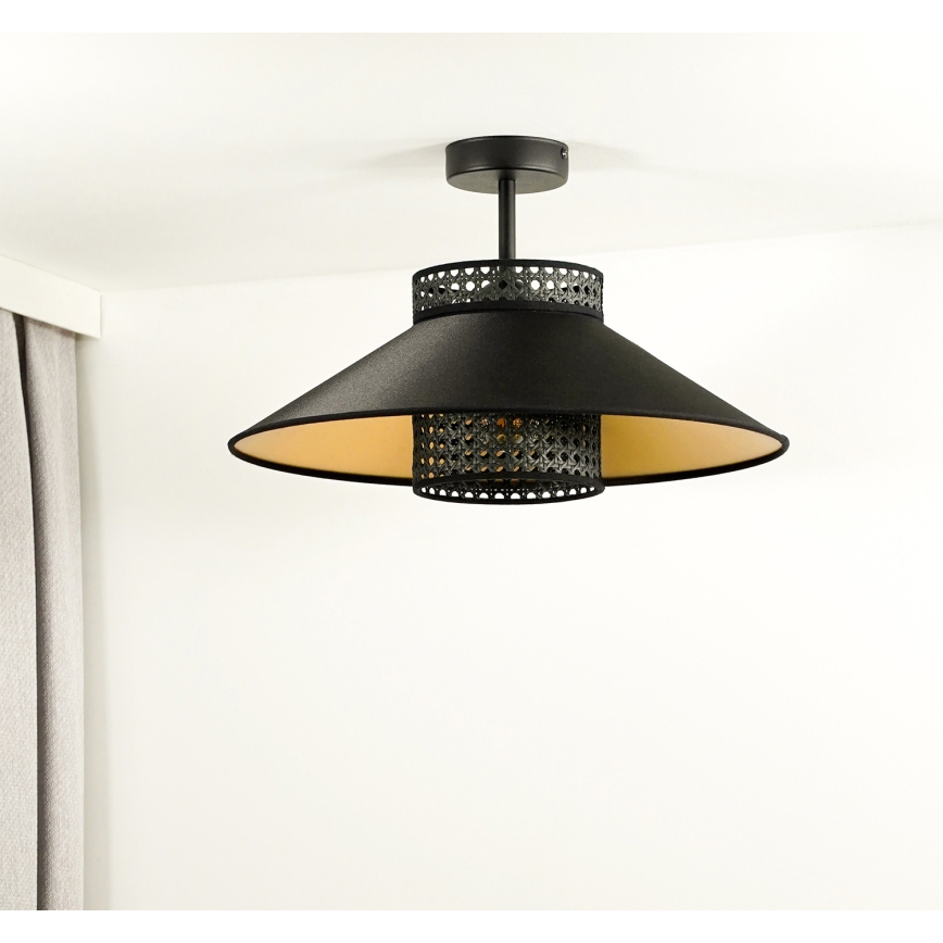 Duolla - Virsapmetuma lustra RIO RATTAN 1xE27/15W/230V d. 45 cm melna/zelta