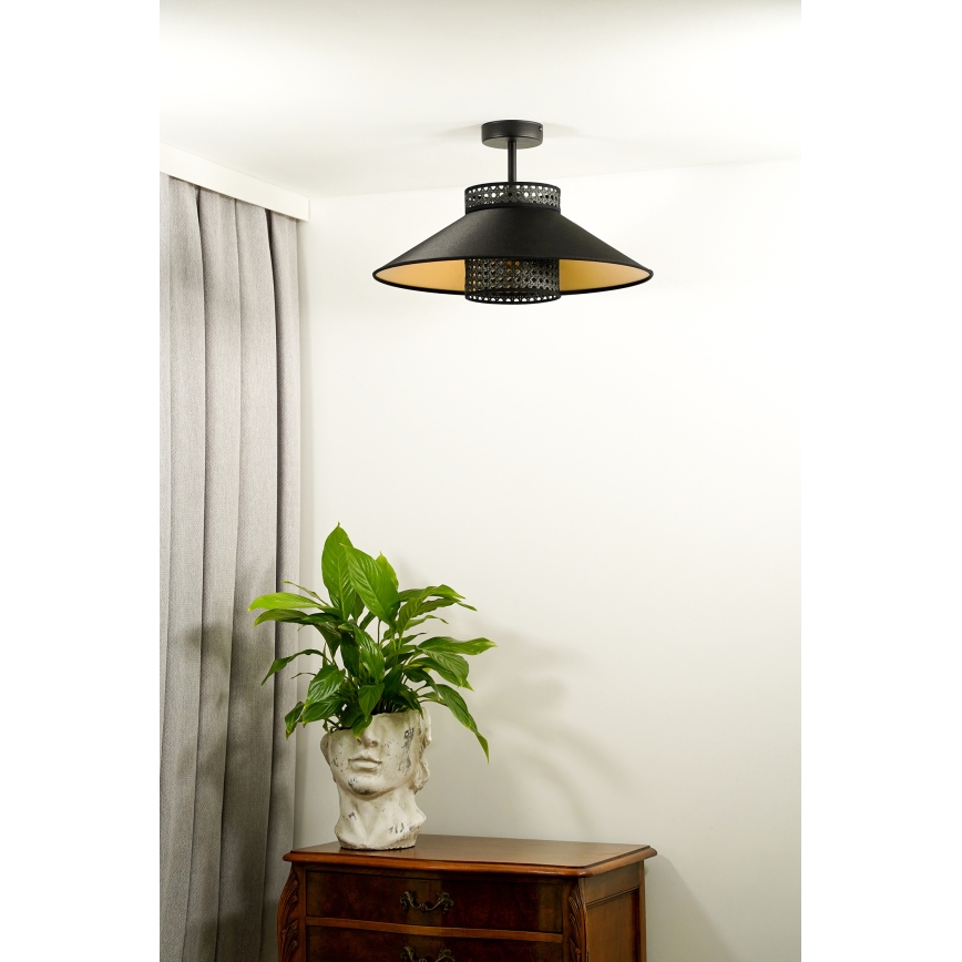 Duolla - Virsapmetuma lustra RIO RATTAN 1xE27/15W/230V d. 45 cm melna/zelta