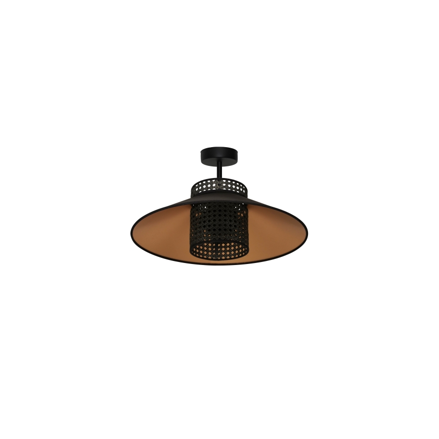 Duolla - Virsapmetuma lustra RIO RATTAN 1xE27/15W/230V d. 45 cm melna/zelta