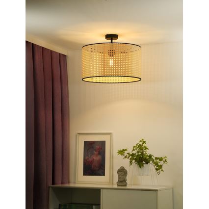 Duolla - Virsapmetuma lustra ROLLER RATTAN 1xE27/15W/230V d. 45 cm bēša/melna