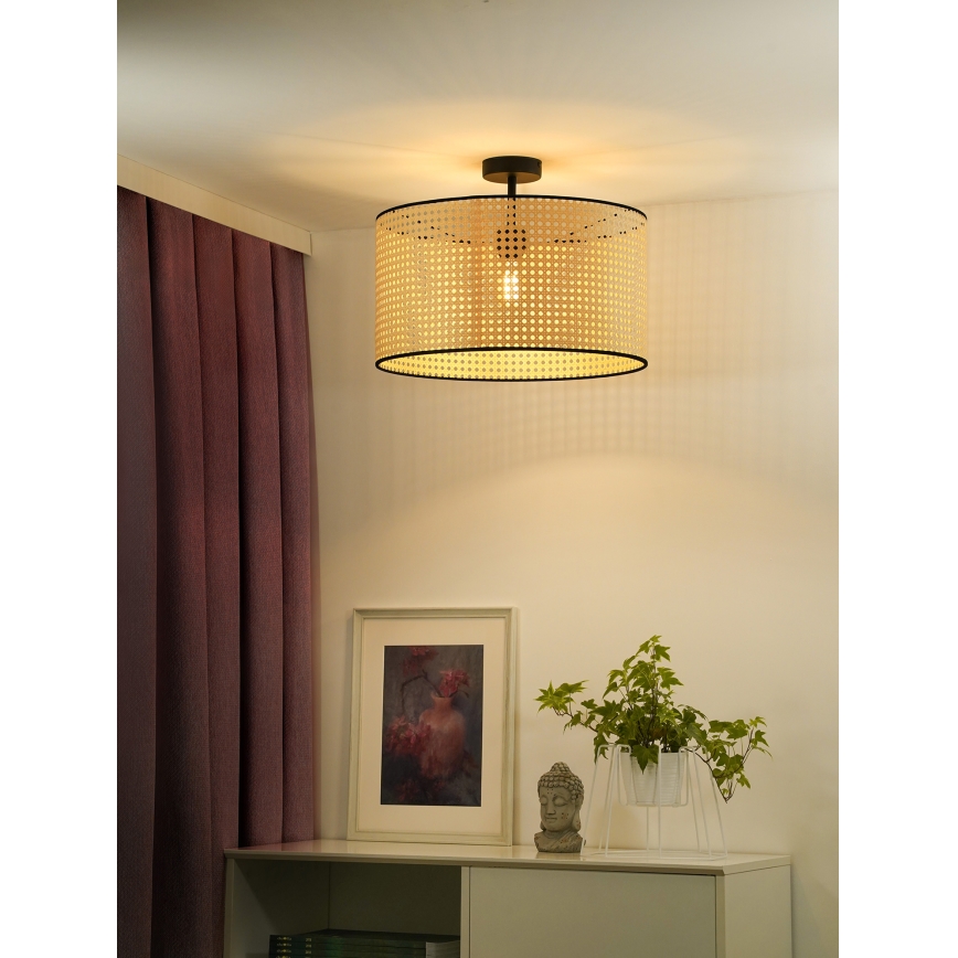 Duolla - Virsapmetuma lustra ROLLER RATTAN 1xE27/15W/230V d. 45 cm bēša/melna