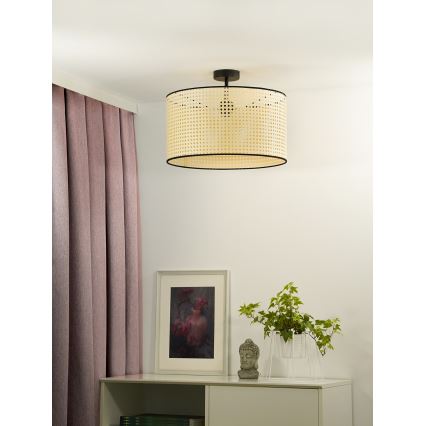 Duolla - Virsapmetuma lustra ROLLER RATTAN 1xE27/15W/230V d. 45 cm bēša/melna