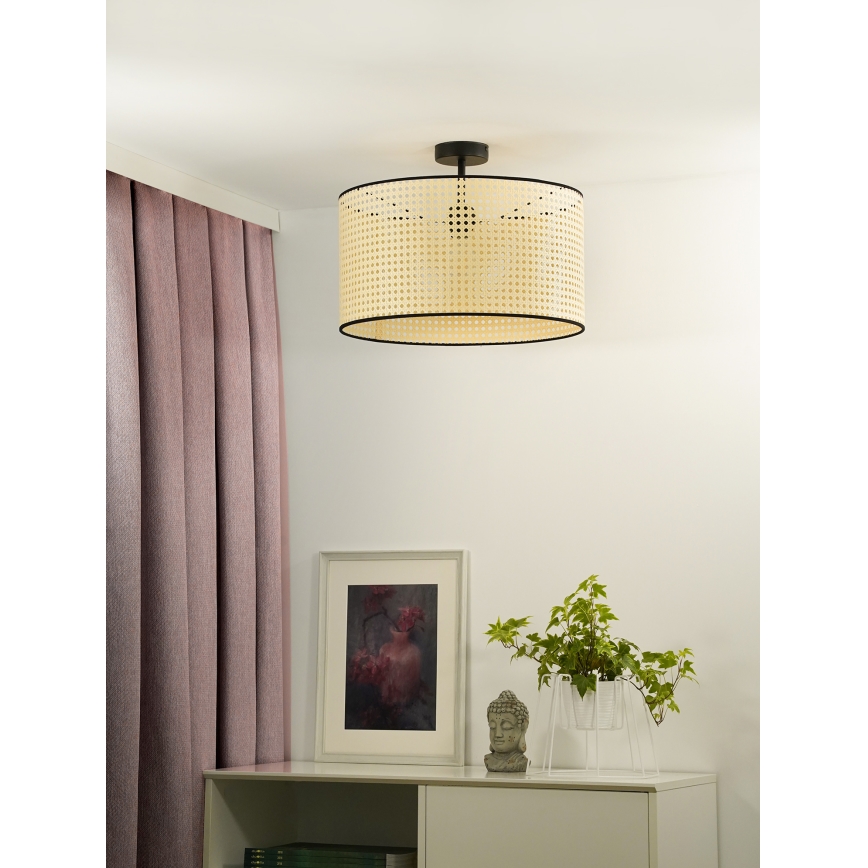 Duolla - Virsapmetuma lustra ROLLER RATTAN 1xE27/15W/230V d. 45 cm bēša/melna