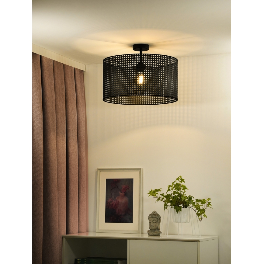 Duolla - Virsapmetuma lustra ROLLER RATTAN 1xE27/15W/230V d. 45 cm melna