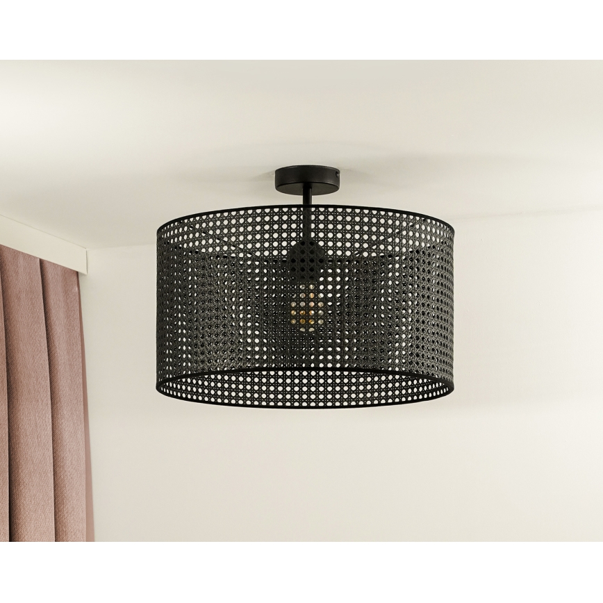 Duolla - Virsapmetuma lustra ROLLER RATTAN 1xE27/15W/230V d. 45 cm melna