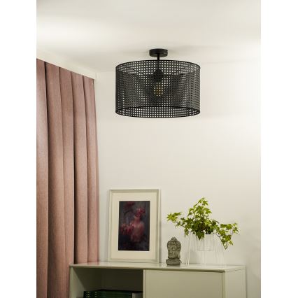 Duolla - Virsapmetuma lustra ROLLER RATTAN 1xE27/15W/230V d. 45 cm melna