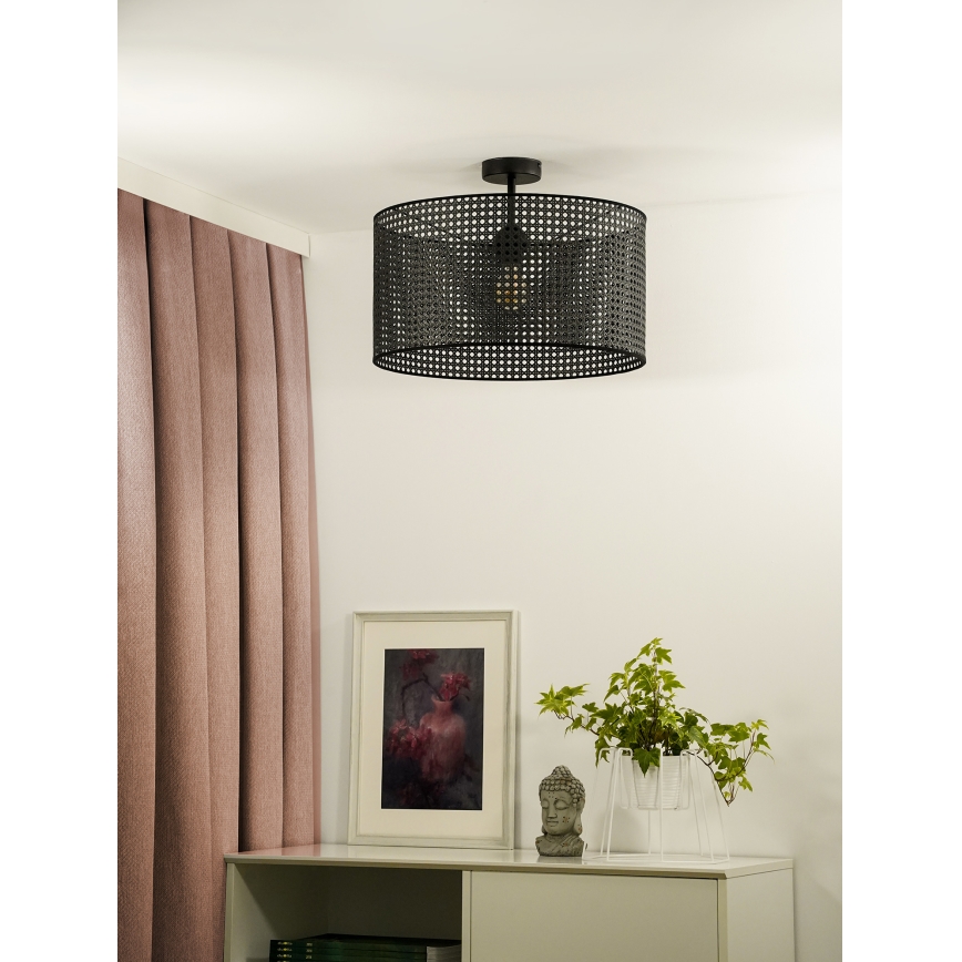 Duolla - Virsapmetuma lustra ROLLER RATTAN 1xE27/15W/230V d. 45 cm melna