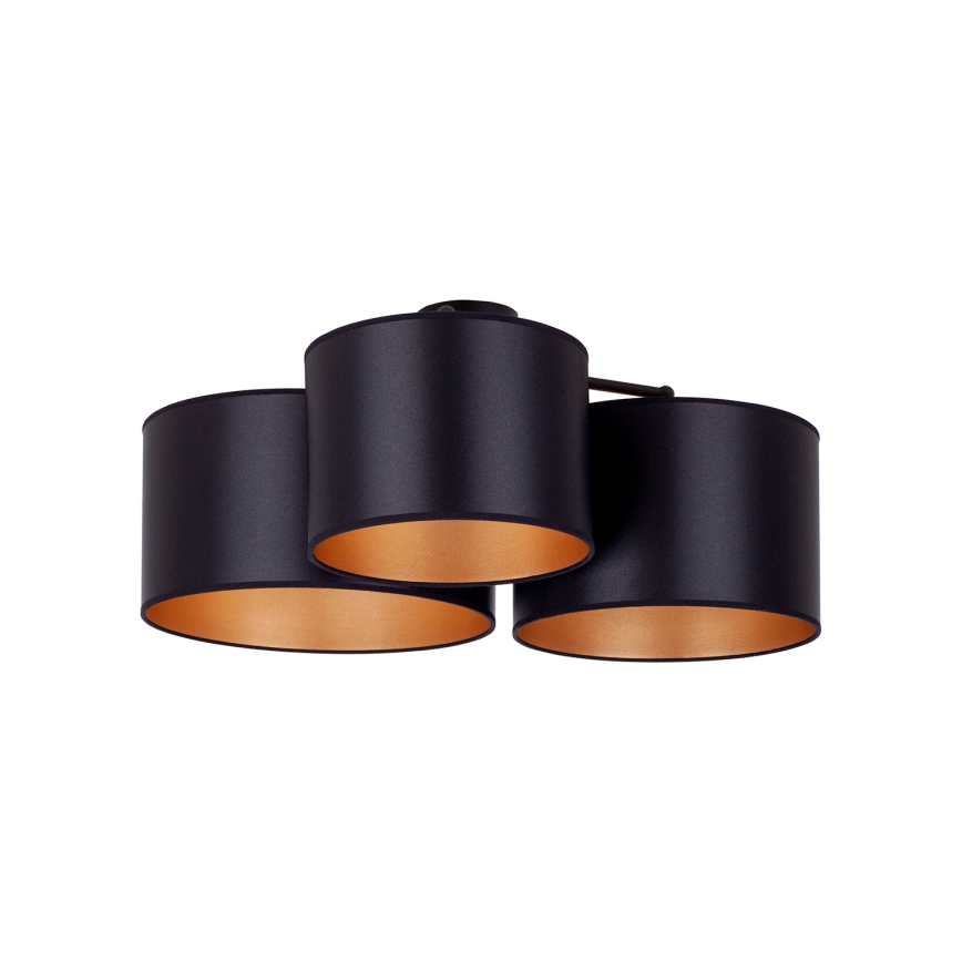 Duolla - Virsapmetuma lustra ROLLER TRIO SHINY 3xE27/15W/230V melna/zelta