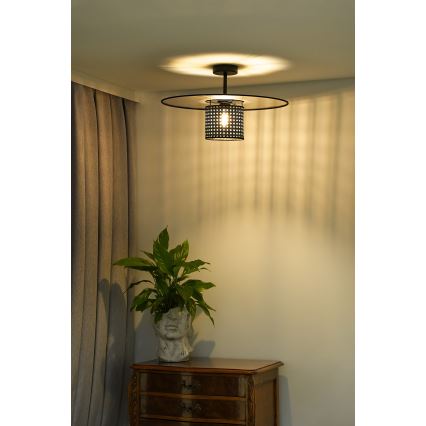Duolla - Virsapmetuma lustra TOKYO RATTAN 1xE27/15W/230V d. 50 cm melna/sudraba