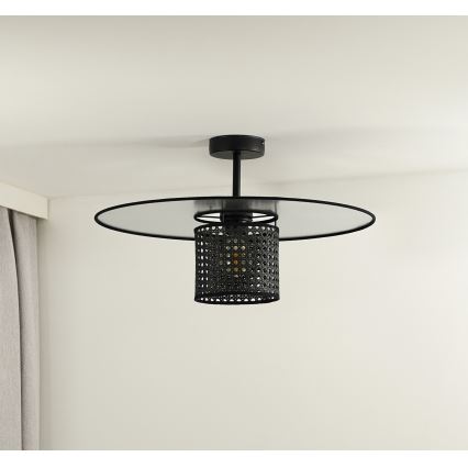Duolla - Virsapmetuma lustra TOKYO RATTAN 1xE27/15W/230V d. 50 cm melna/sudraba