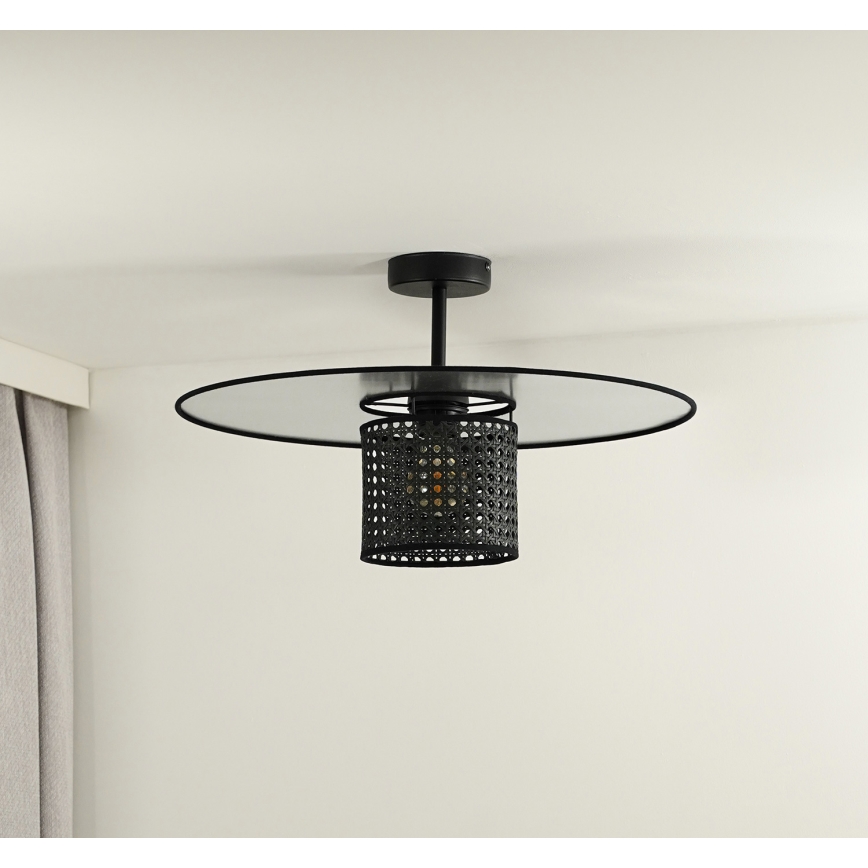 Duolla - Virsapmetuma lustra TOKYO RATTAN 1xE27/15W/230V d. 50 cm melna/sudraba