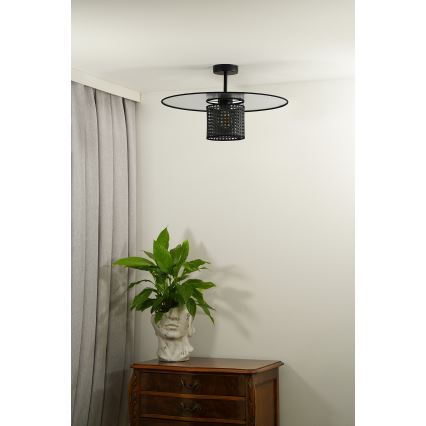 Duolla - Virsapmetuma lustra TOKYO RATTAN 1xE27/15W/230V d. 50 cm melna/sudraba