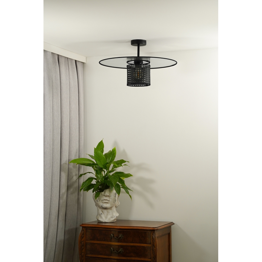 Duolla - Virsapmetuma lustra TOKYO RATTAN 1xE27/15W/230V d. 50 cm melna/sudraba