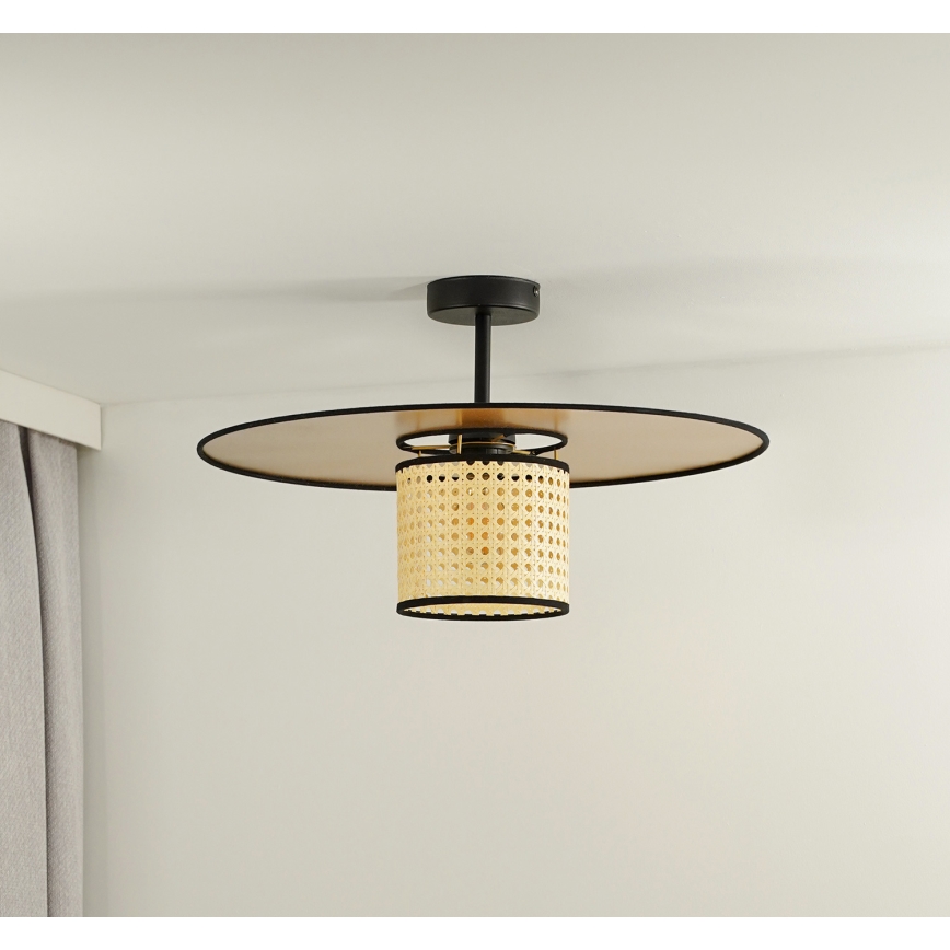 Duolla - Virsapmetuma lustra TOKYO RATTAN 1xE27/15W/230V d. 50 cm zelta/rotanga