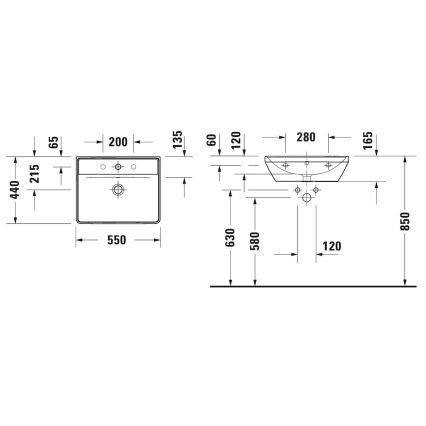Duravit 2366550060 - Karājama izlietne D-NEO 55x44 cm keramika/spīdīgi balta