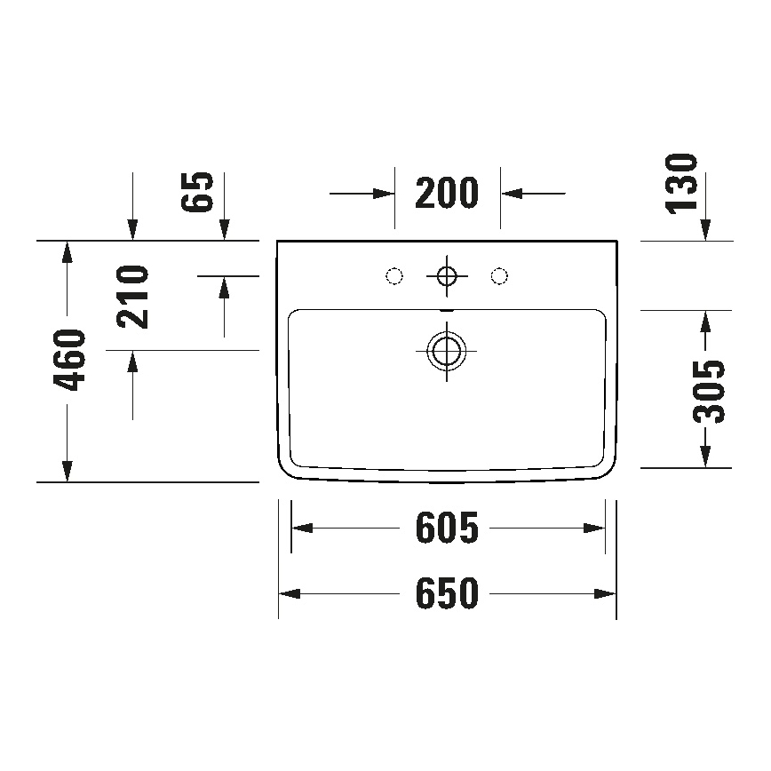 Duravit 23756500002 - Sienas piestiprināma izlietne D-NEO 65x46 cm keramiska/spīdīgi balta