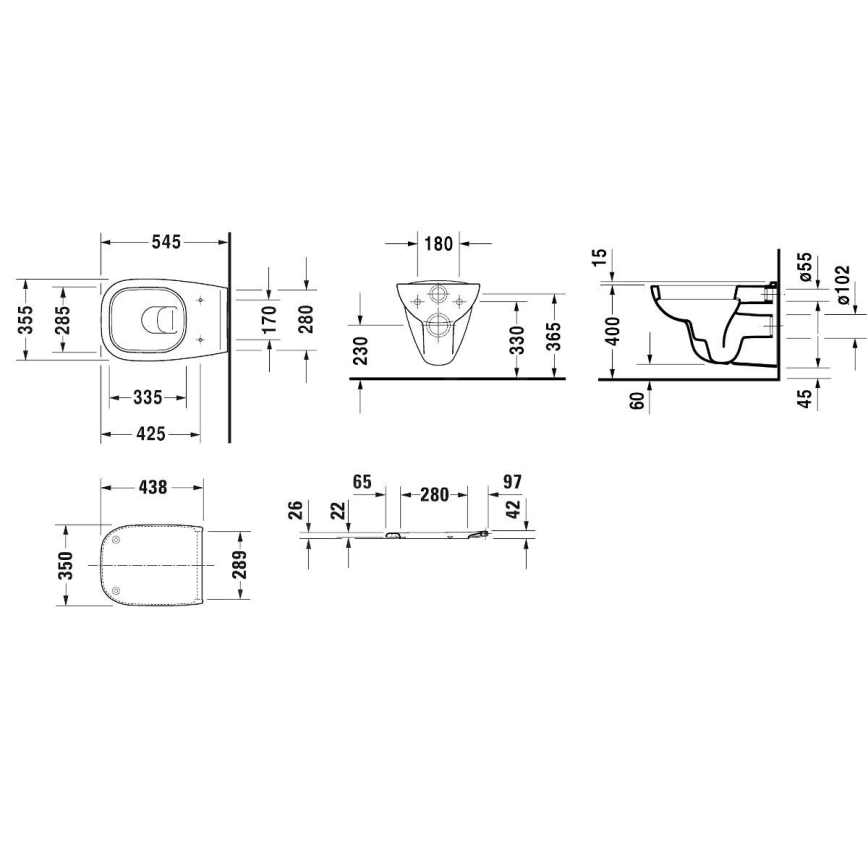 Duravit 45350900A1 - Sienas piestiprināms WC ar SoftClose sēdekli D-CODE keramika/glancēta balta