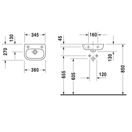 Duravit 7053600092 - Sienas piestiprināma izlietne D-CODE 36x27 cm keramika/glancēta balta