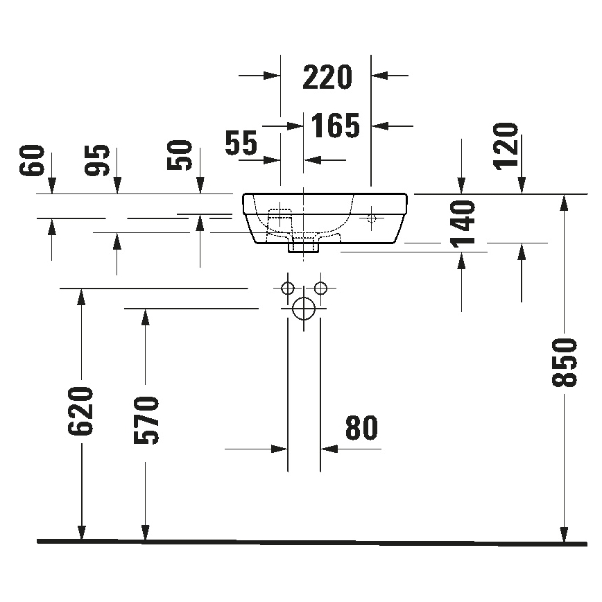 Duravit 7494000412 - D-CODE 40x22 cm pakarināmā izlietne, keramika/spīdīgi balta