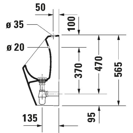 Duravit 828300000 - Pisuārs Rimless D-CODE, augšējā ūdens padeve, aizmugures izvads, keramika/glancēta balta