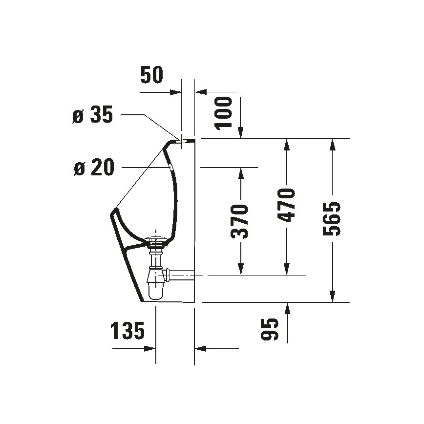 Duravit 828300000 - Pisuārs Rimless D-CODE, augšējā ūdens padeve, aizmugures izvads, keramika/glancēta balta