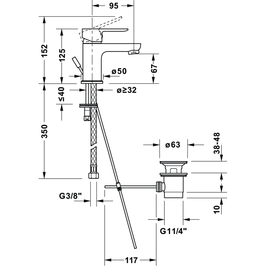 Duravit DC1013001046 - Izlietnes jaucējkrāns + notekas aizbāžnis D-CODE matētā melnā krāsā