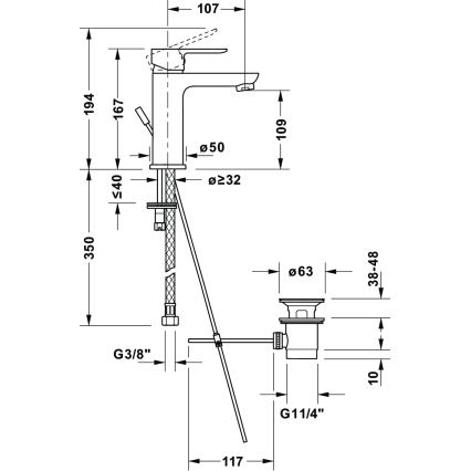 Duravit DC1023001046 - Izlietnes jaucējkrāns + noteces aizbīdnis D-CODE matētā melnā krāsā