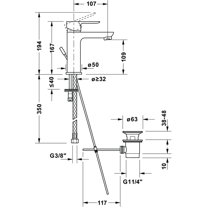 Duravit DC1023001046 - Izlietnes jaucējkrāns + noteces aizbīdnis D-CODE matētā melnā krāsā