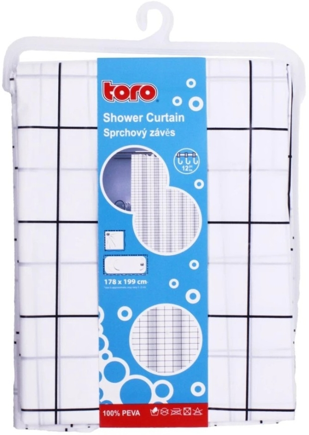 Dušas kabīne aizkars TORO EASY 178x199 cm balta/melna