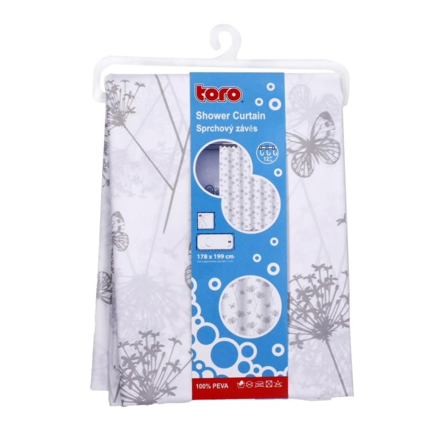 Dušas kabīne aizkars TORO PREMIUM 178x199 cm puķes