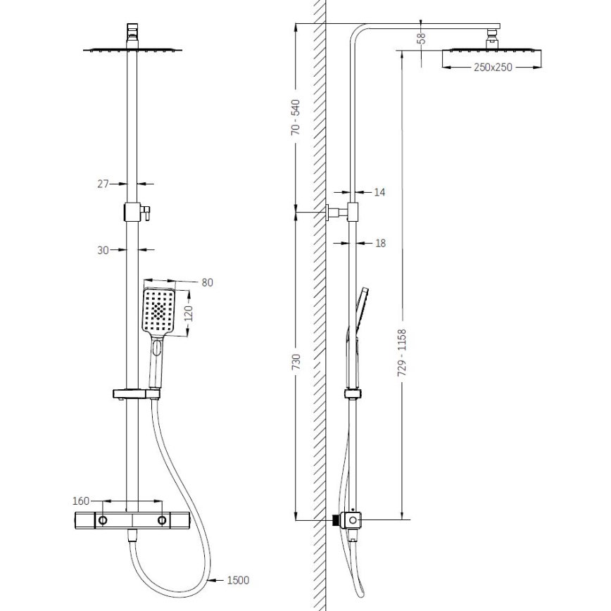 Dušas komplekts ar termostatisko jaucēju NAESBY spīdīgs misiņš