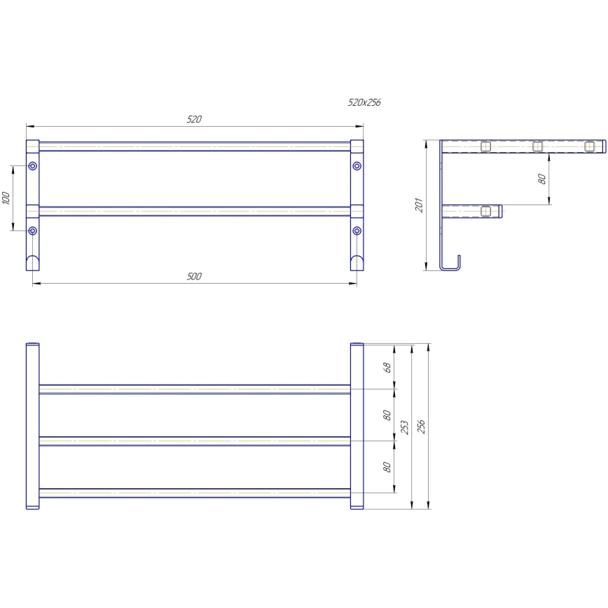 Dvieļu pakaramais vannas istabas radiatoram HF SHEFFIELD 52x25,6 cm melns
