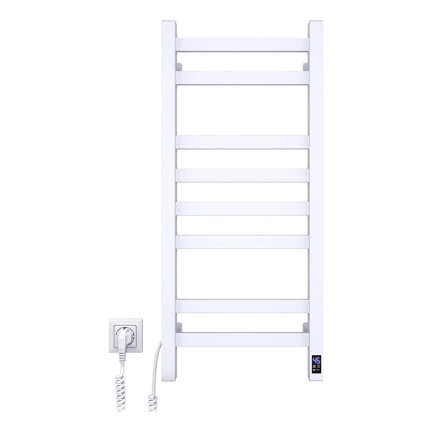 Dvieļu radiators vannas istabai ar termostatu AVANGARD 251W/230V 80,6 cm IP44, balts, kreisais, kvadrātveida
