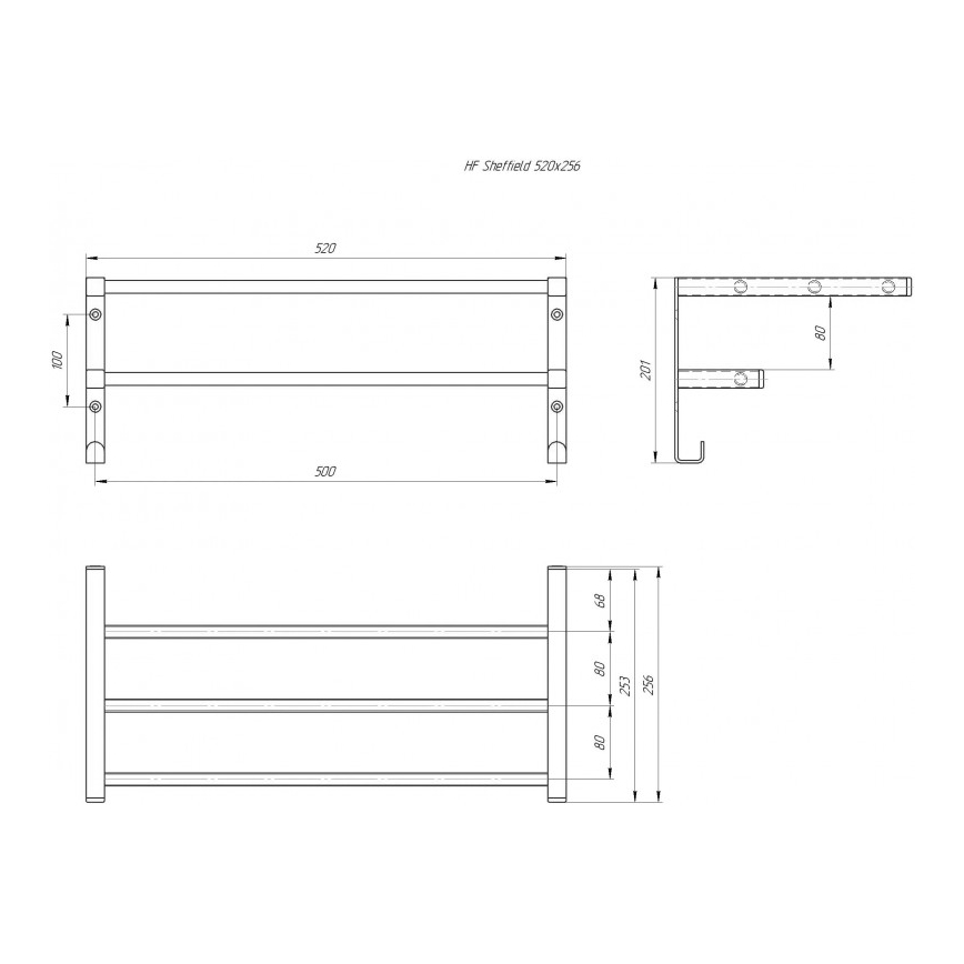 Dvieļu žāvētājs vannas istabas radiatoram HF SHEFFIELD 52x25,6 cm balts