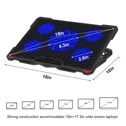 Dzesēšanas paliktnis klēpjdatoram 5x ventilators 2xUSB melns