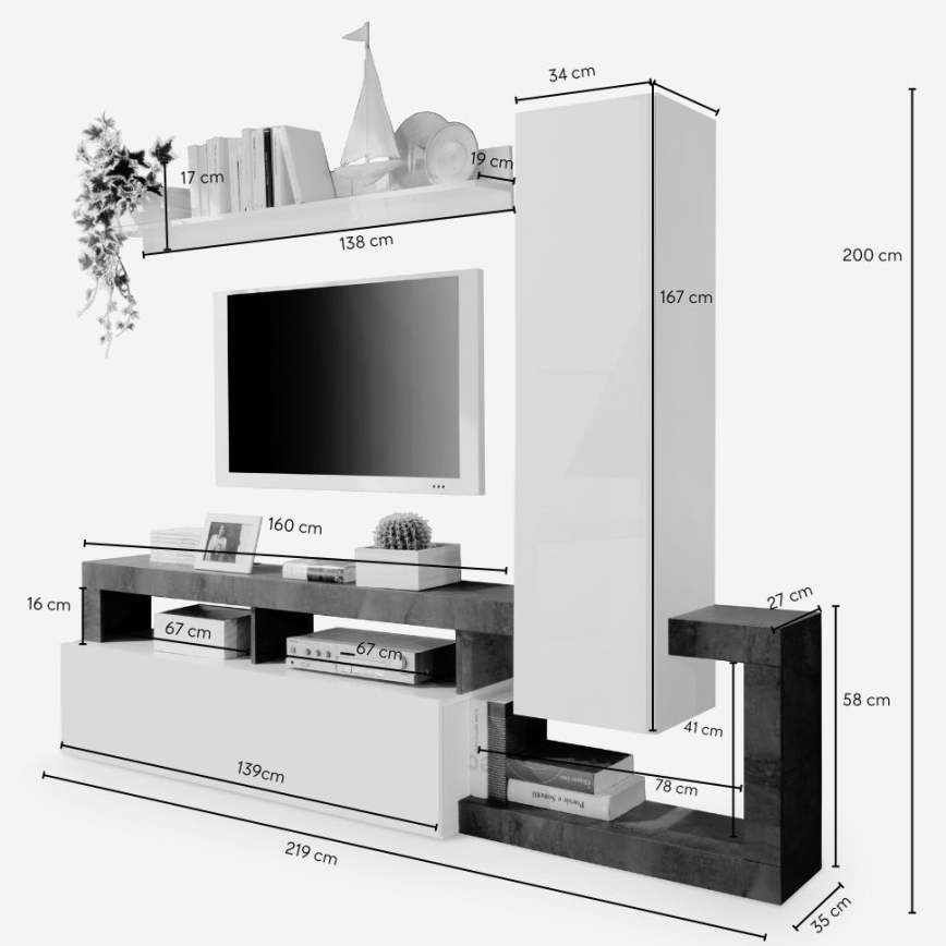 Dzīvojamās istabas sienas komplekts LENOR balts/ozols