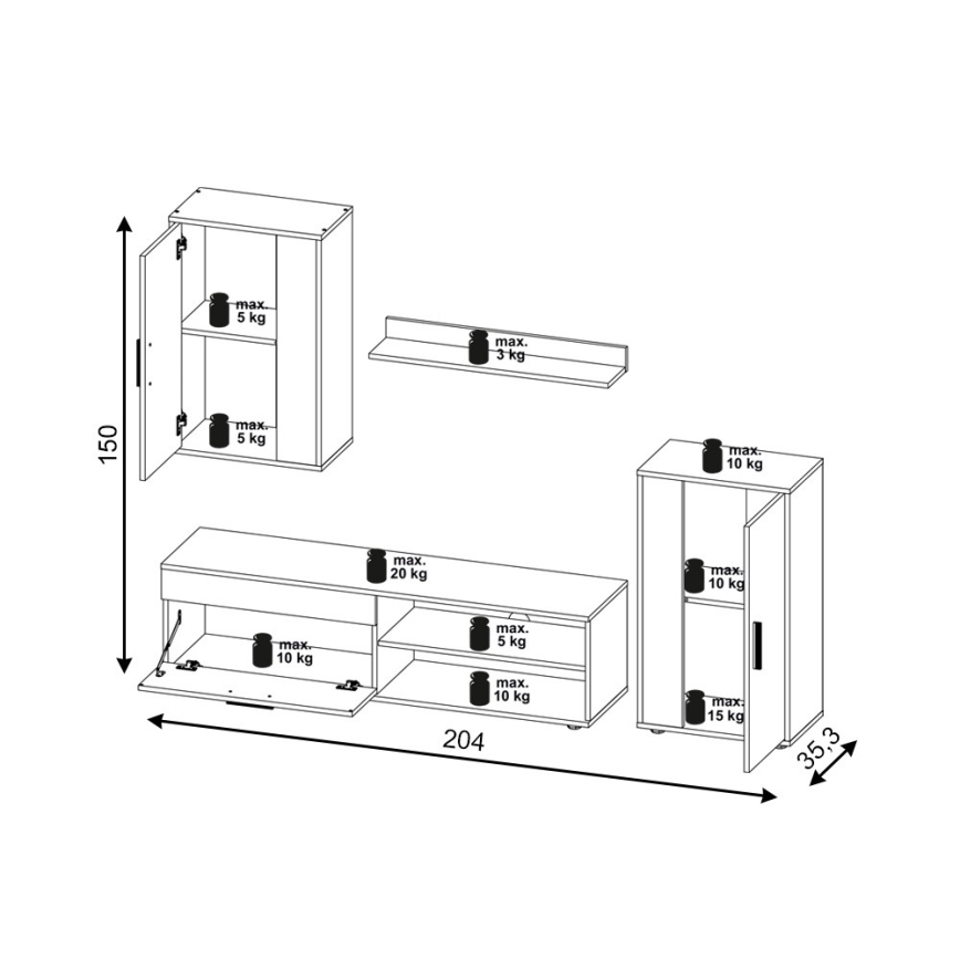 Dzīvojamās istabas sienas sekcija BRICK brūna/melna