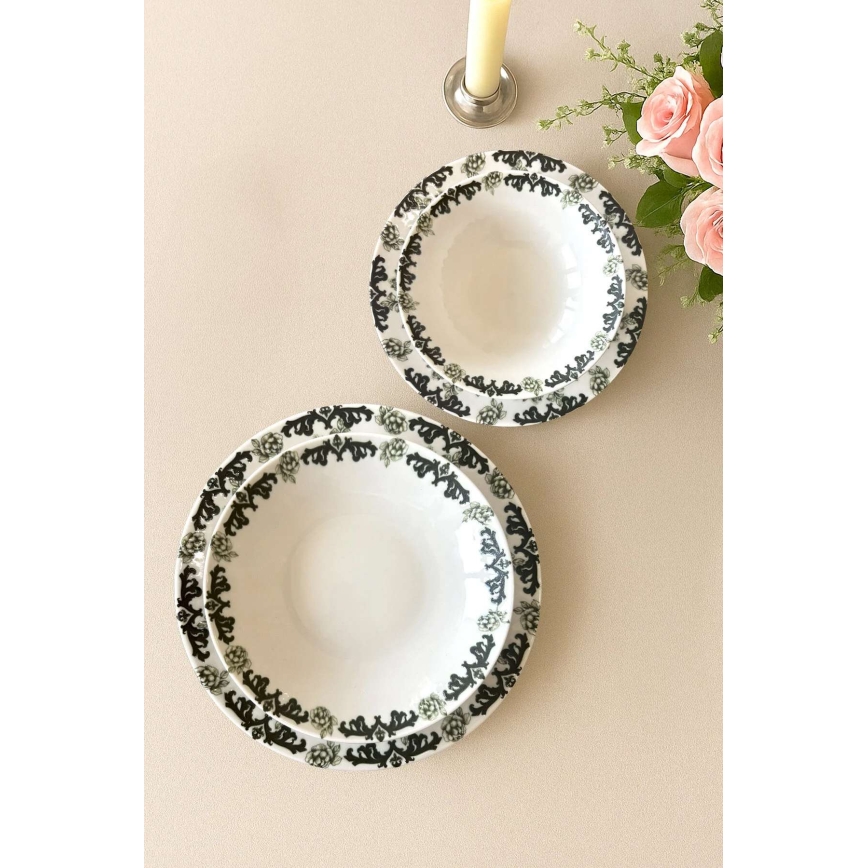 Ēdamistabas komplekts 24 gab. balts/zaļš/porcelāns